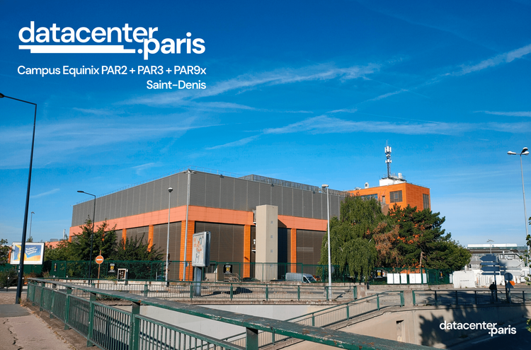 Full extorior view from the street of Equinix Datacenter Campus PAR2 + PAR3 + PAR9x - Saint-Denis (sud)